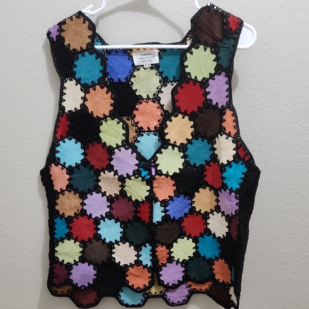 70s style crochet patchwork vest! Multicolored!